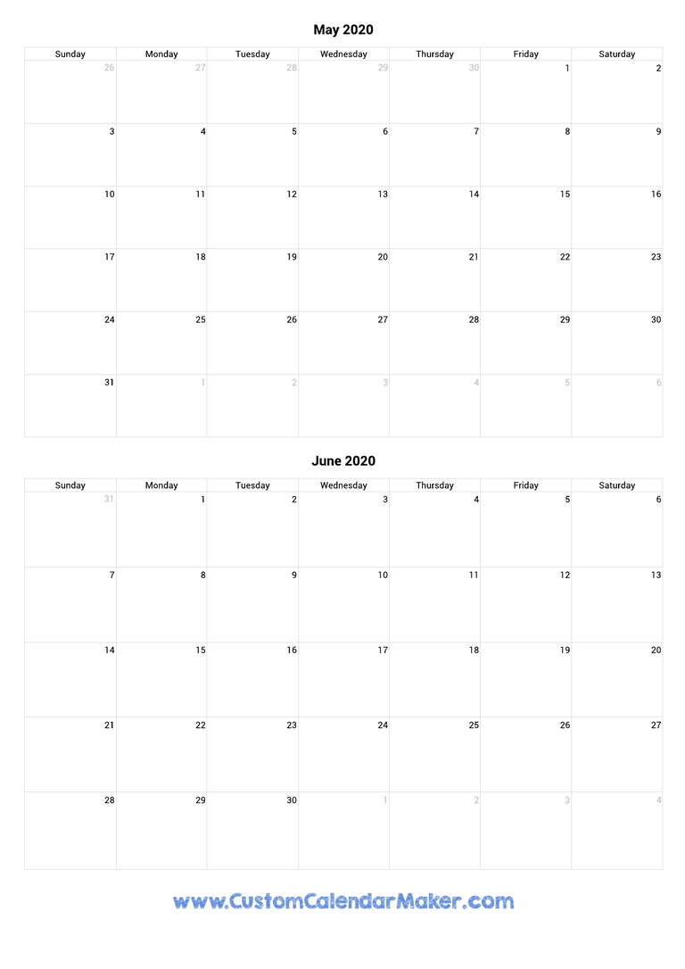 May and June 2020 Calendar