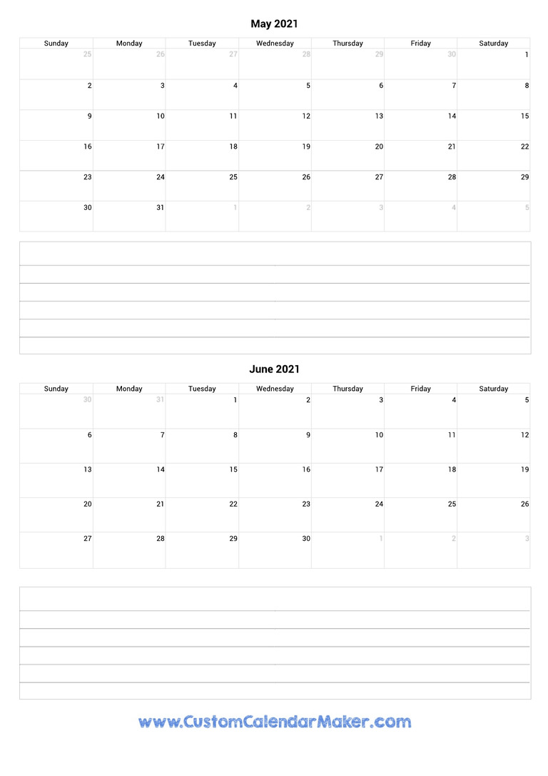 may and june 2021 calendar with notes