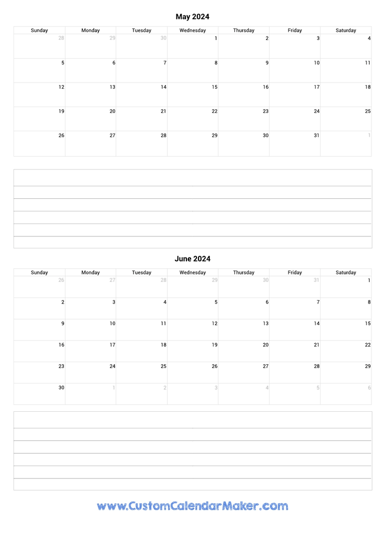 may and june 2024 calendar with notes