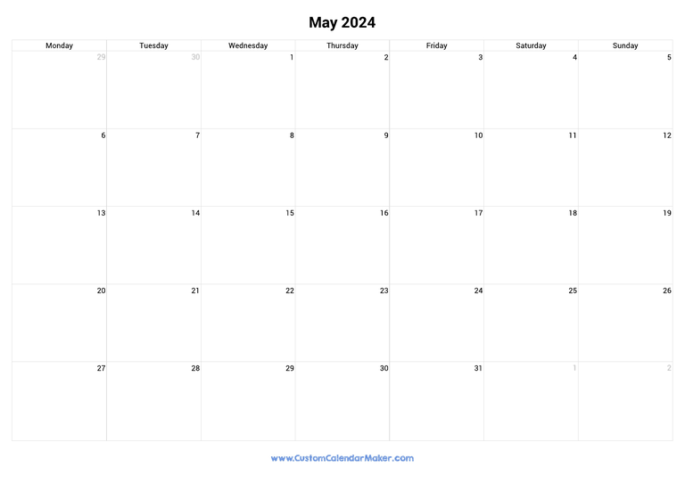 May 2024 monday start calendar