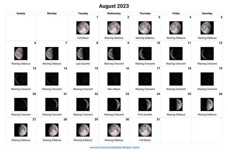 August 2023 Moon Phases Calendar