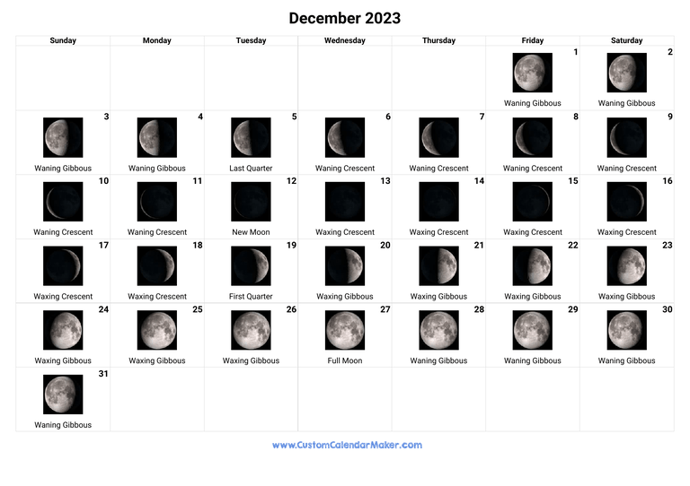 December 2023 Moon Phases Calendar