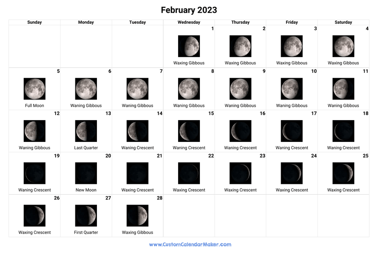 February 2023 Moon Phases Calendar