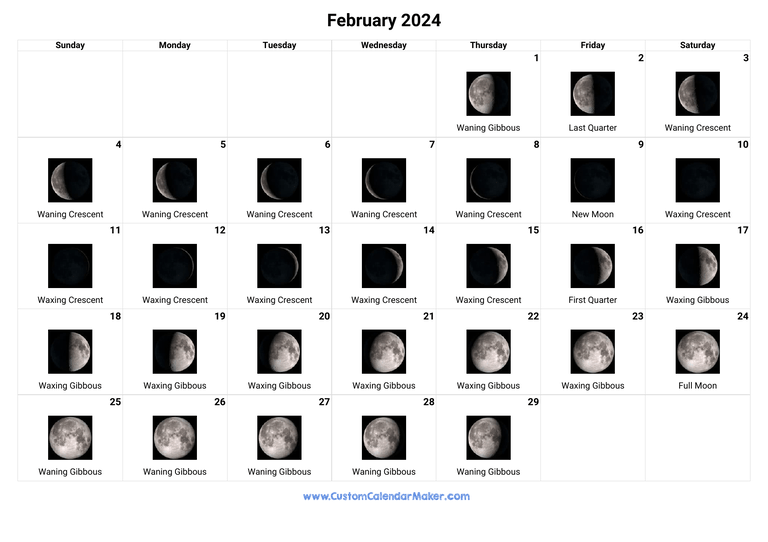 February 2024 Moon Phases Calendar