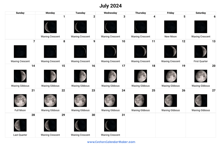 July 2024 Moon Phases Calendar