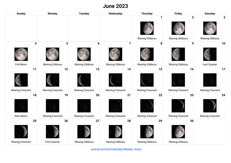 June 2023 Moon Phases Calendar