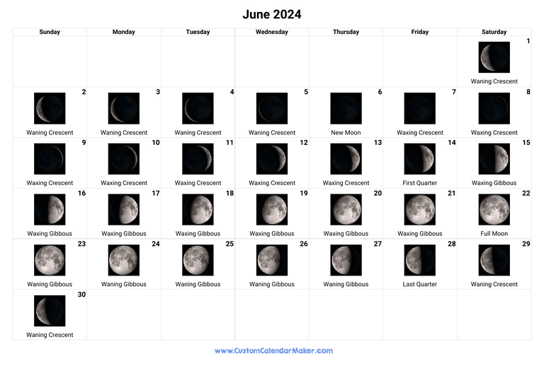 June 2024 Moon Phases Calendar