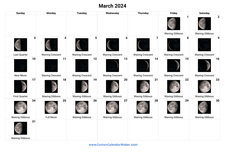March 2024 Moon Phases Calendar
