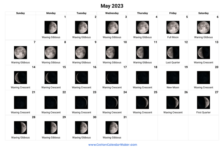 May 2023 Moon Phases Calendar