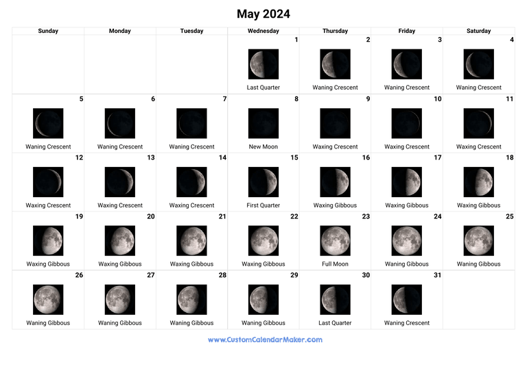 May 2024 Moon Phases Calendar