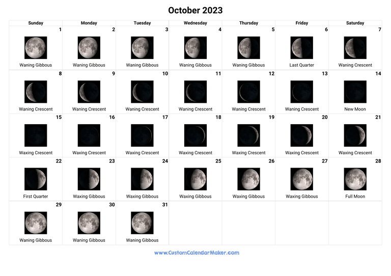 October 2023 Moon Phases Calendar
