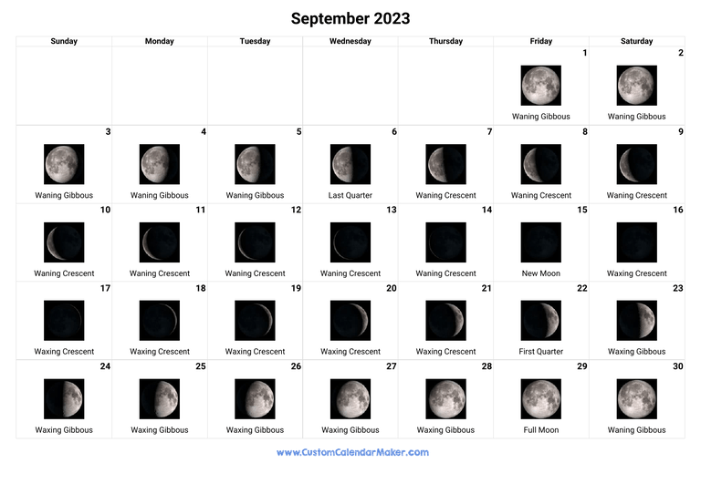 September 2023 Moon Phases Calendar