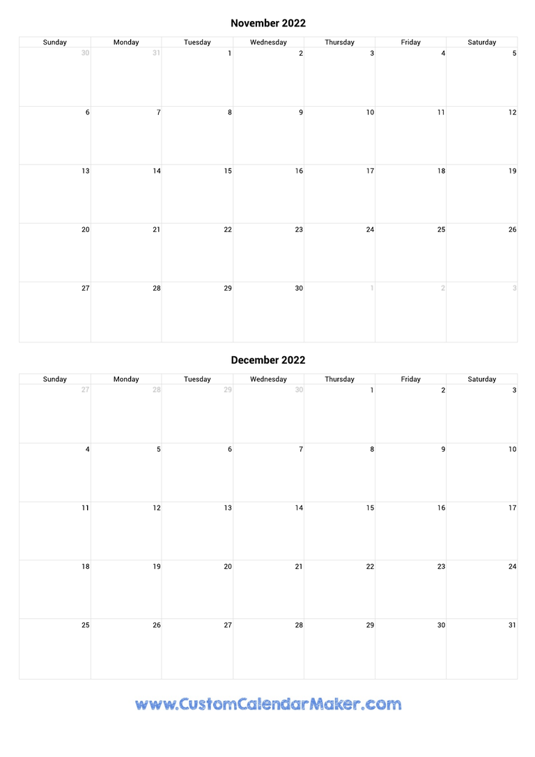 november and december 2022 portrait calendar