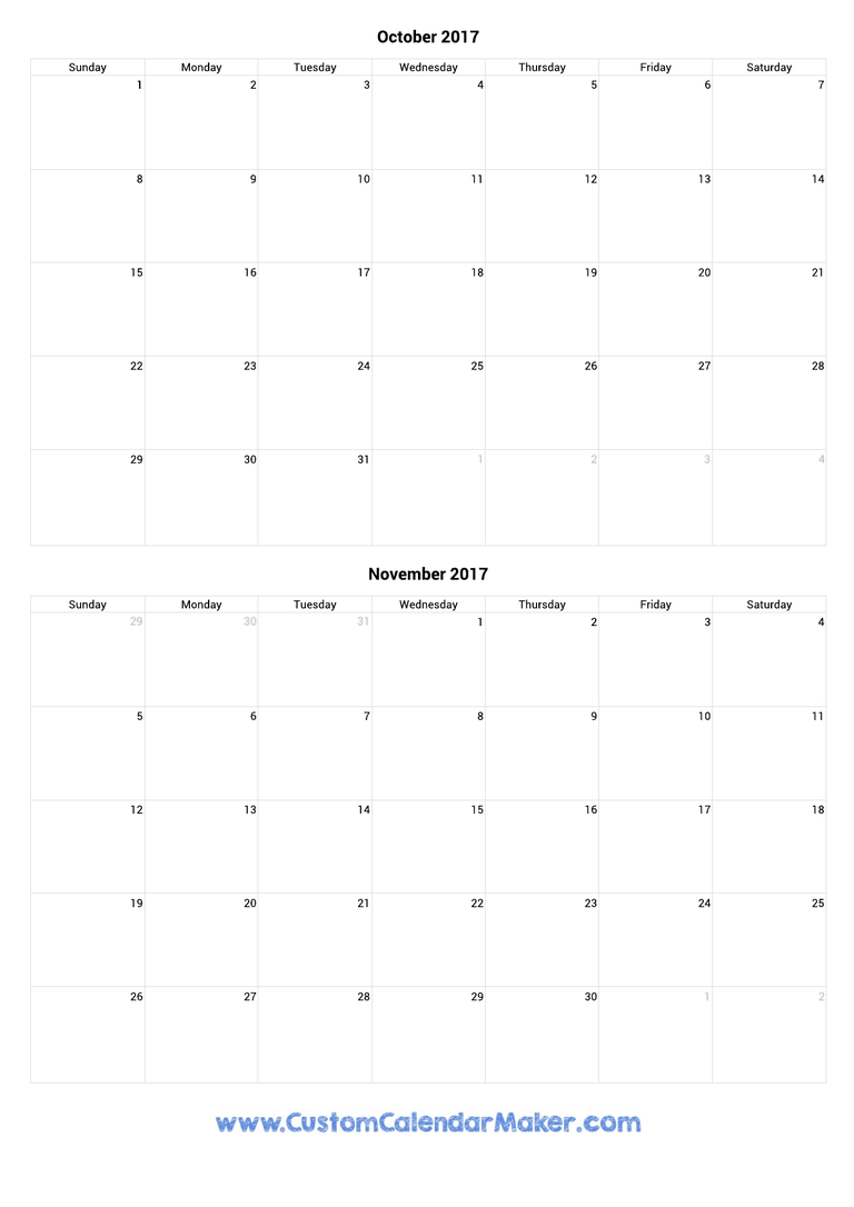 october and november 2017 portrait calendar