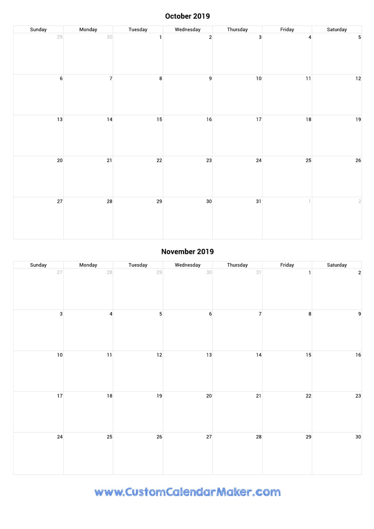 October and November 2019 Calendar