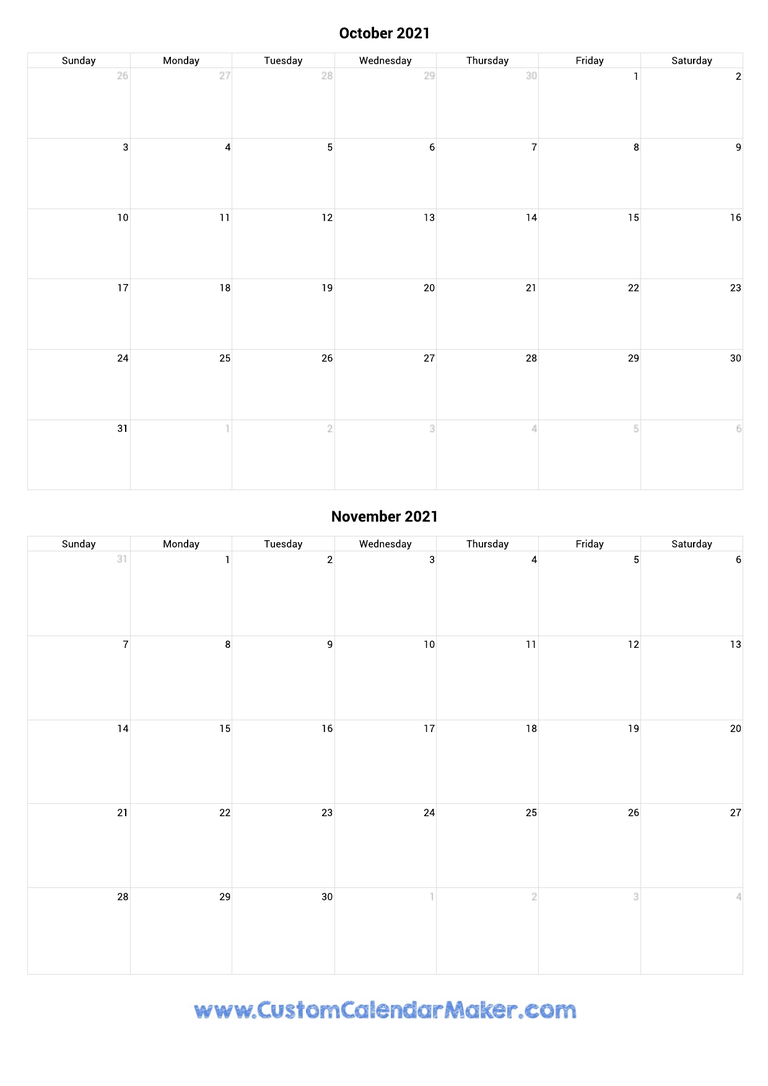 october and november 2021 portrait calendar