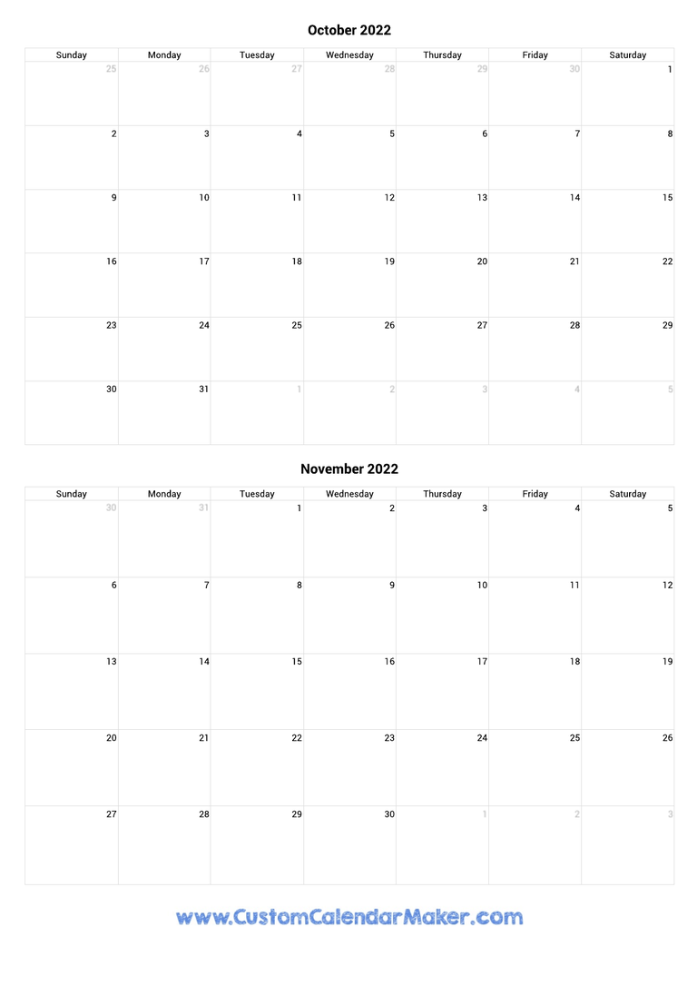 October and November 2022 Calendar