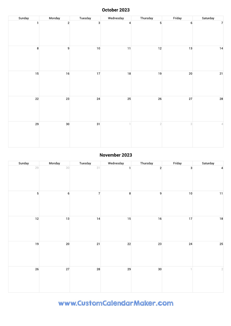 october and november 2023 portrait calendar