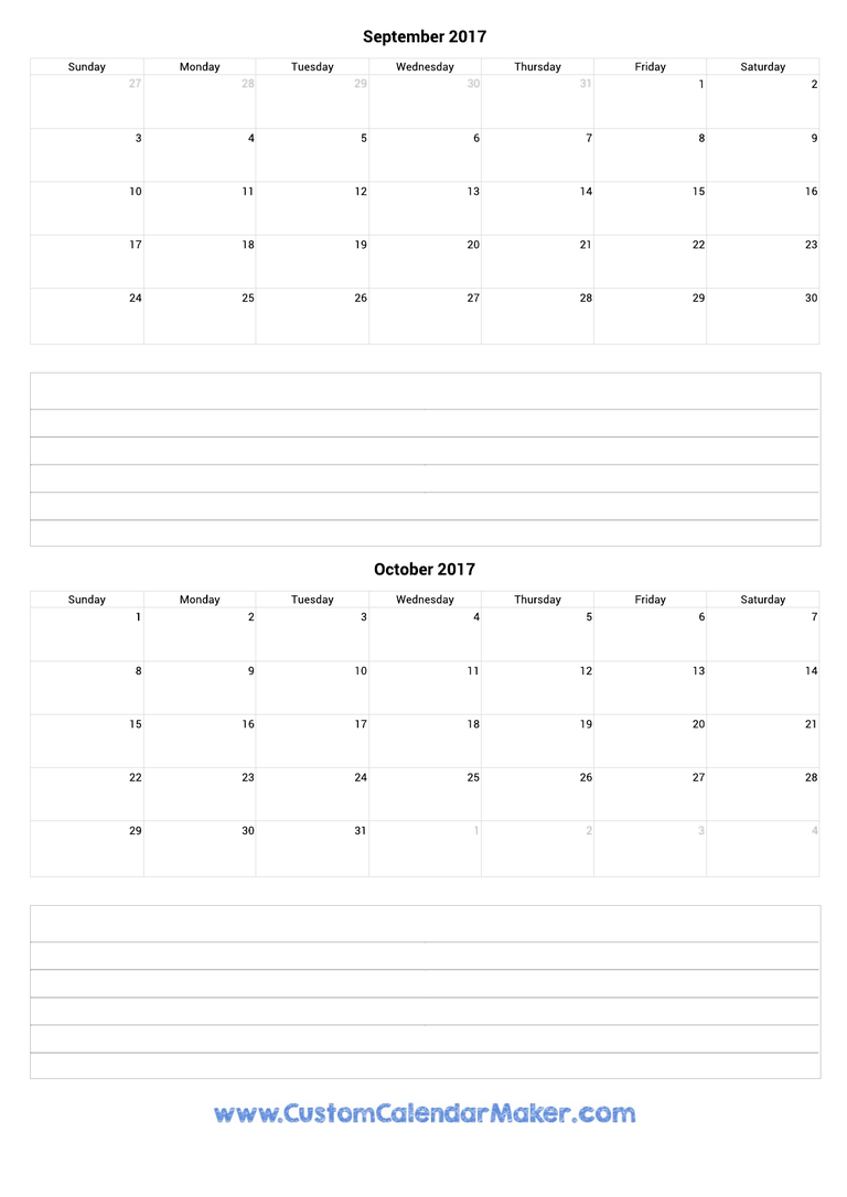 september and october 2017 calendar with notes