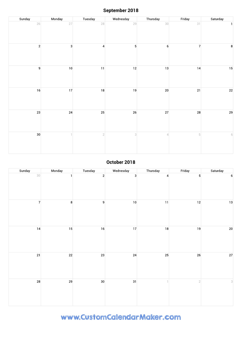 september and october 2018 portrait calendar