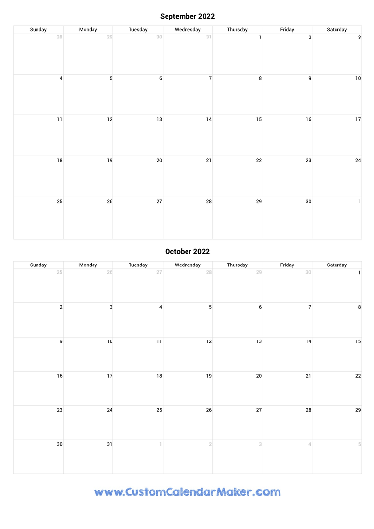 september and october 2022 portrait calendar