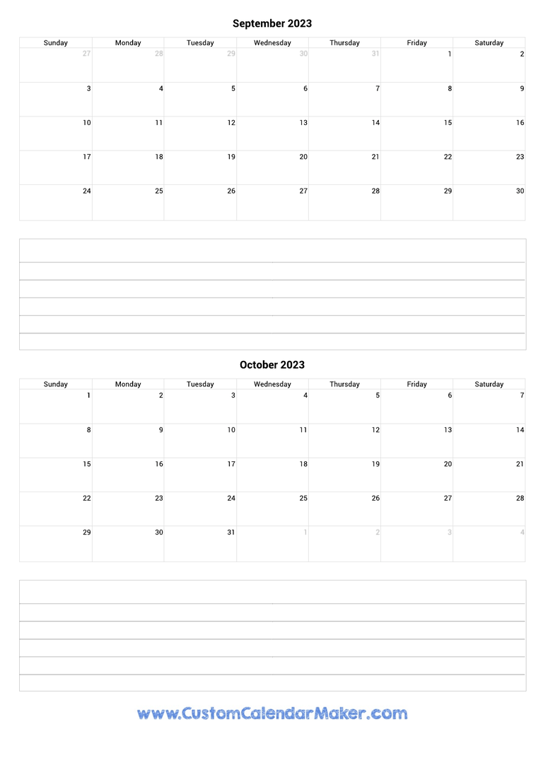 september and october 2023 calendar with notes