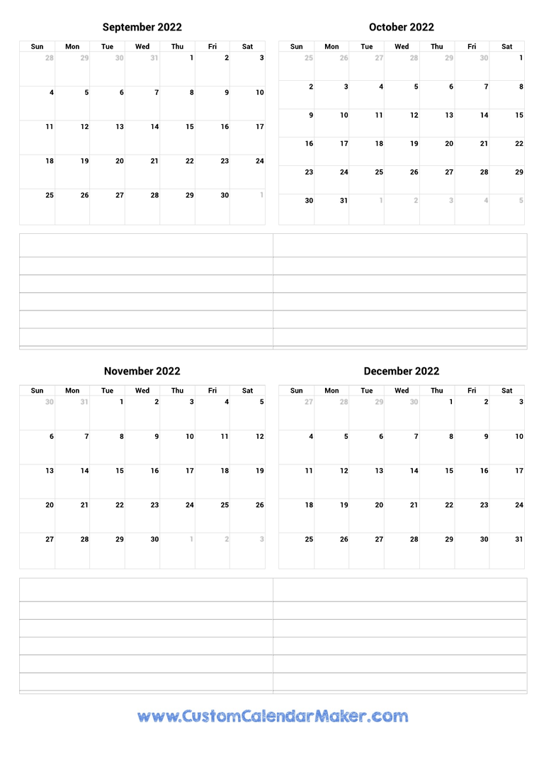 September to December 2022 Calendar