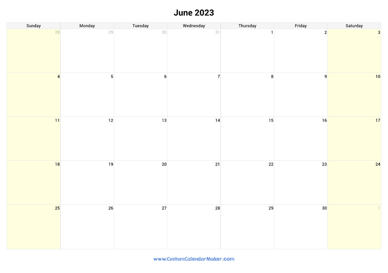 June calendar 2023 with highlighted weekends