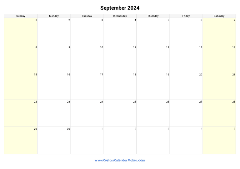 September calendar 2024 with highlighted weekends