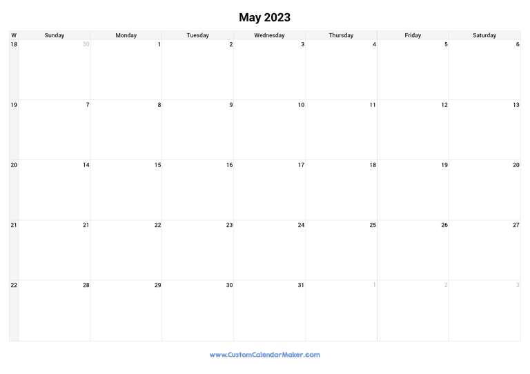 May calendar 2023 with week numbers