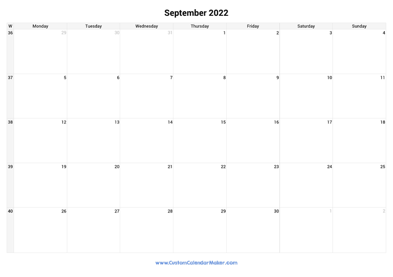 September calendar 2022 with week numbers