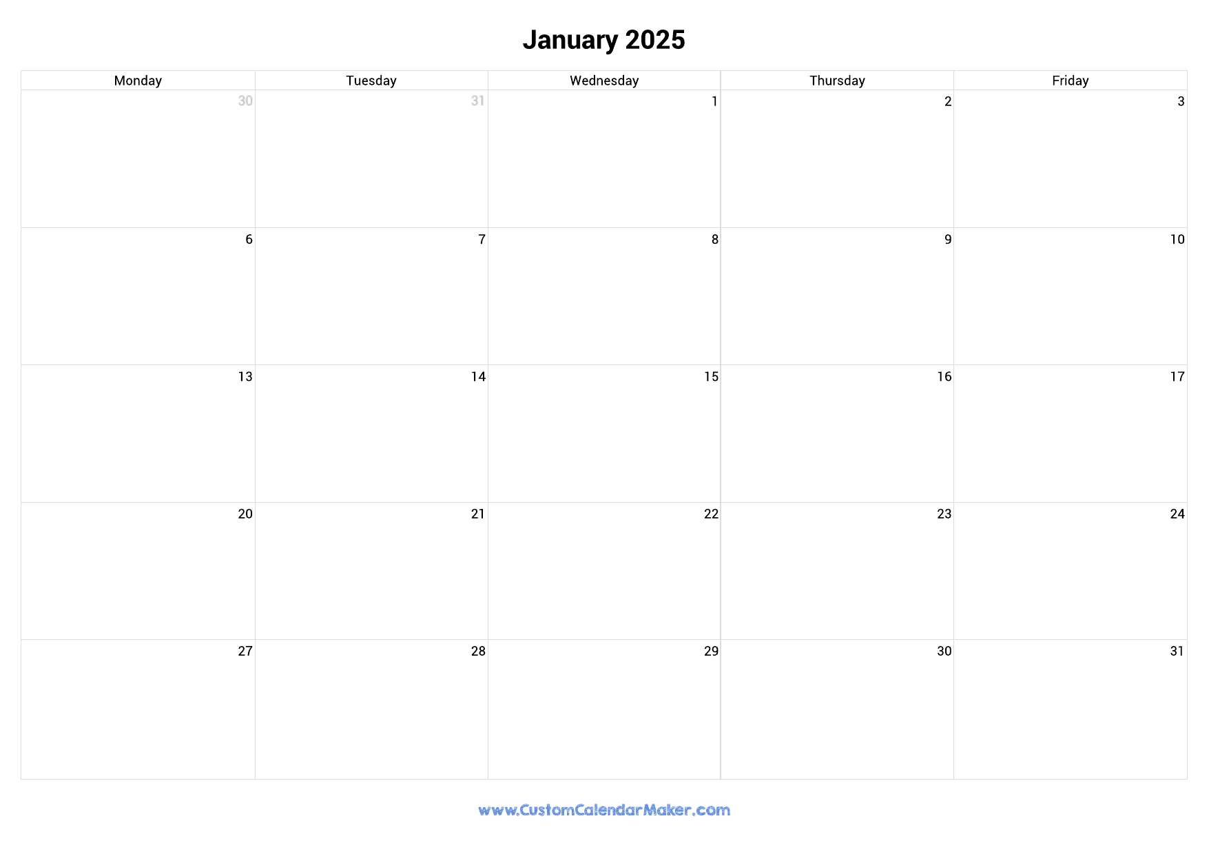january-2025-calendar-weekdays-only-monday-to-friday