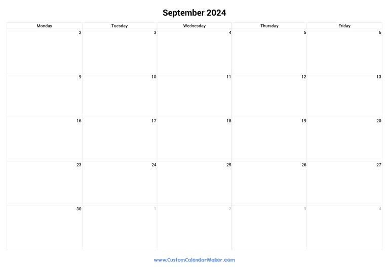 September 2024 calendar with 5 days per week