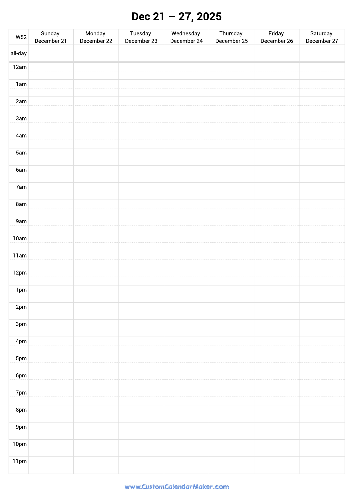 Week 52 2025 Dates And Printable Calendar Schedule